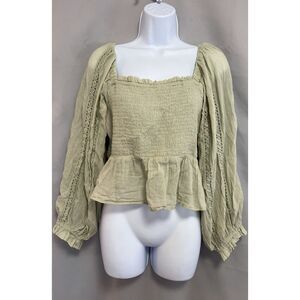 AMERICAN EAGLE‎ -Women's Green Smocked Crop Top Blouse - Size XL